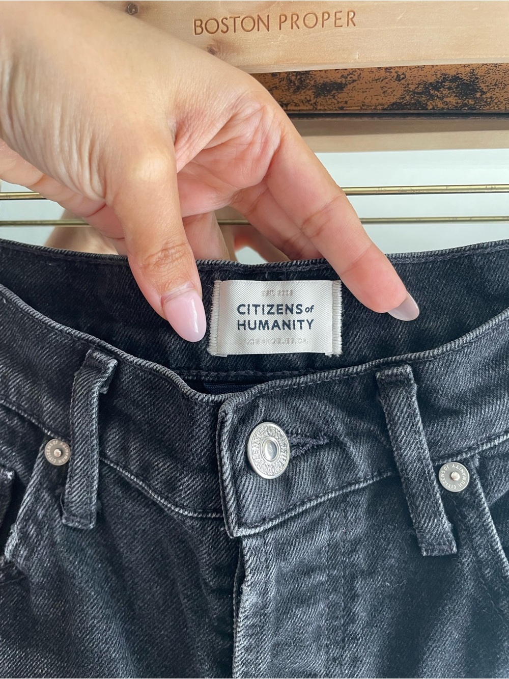 Citizens of Humanity Jolene High Rise Straight Leg Black Jeans Raw Hem Size 27 - Picture 4 of 7
